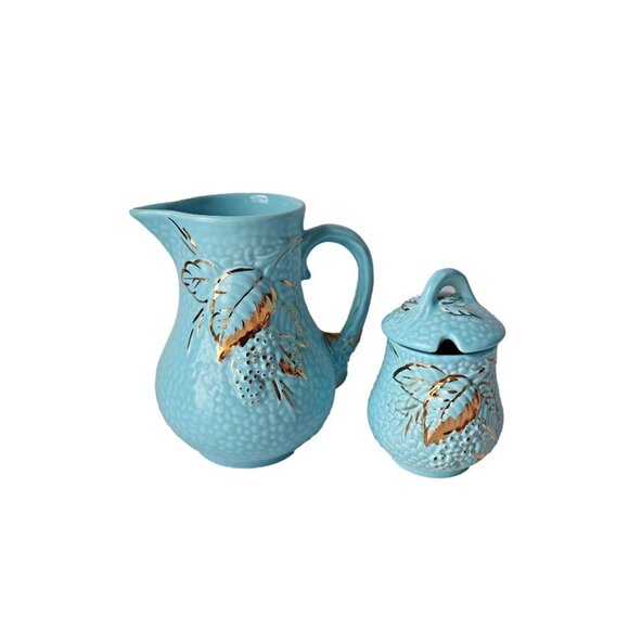 Vintage Wade Golden Turquoise Large Milk Pitcher & Covered Sugar Bowl England - Picture 1 of 8